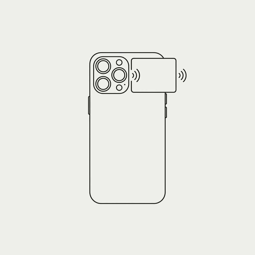 NFC card held near the top of an iPhone, beside the camera